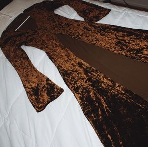 Betsey Johnson Long Camel Velvet Cardigan